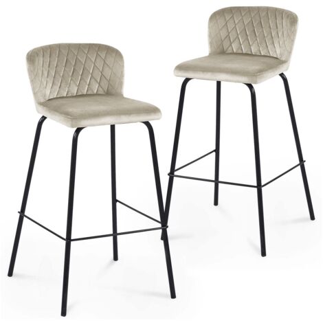 Deco In Paris – Lot de 2 tabourets de bar en velours beige – Hauteur d'assise 75 cm – Pieds métal noir – Confort optimal pour espaces modernes (1/5)