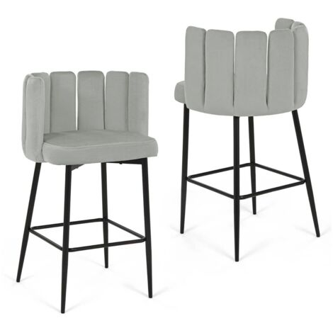 Lot de 2 tabourets de bar design en velours gris DEBBY (1/5)