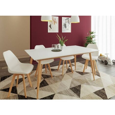 IDMARKET Ensemble table à manger extensible INGA 120-160 cm et 4 chaises  SARA blanches design scandinave au meilleur prix