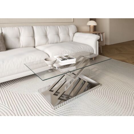 Deco In Paris – Table basse rectangulaire en verre 120x60cm – Pieds en métal chromé argenté – Design contemporain pour salon moderne
