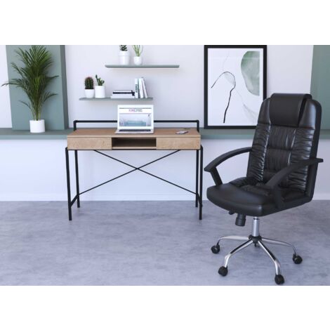 Bureau compact design industriel en bois et métal EDMOND (1/5)