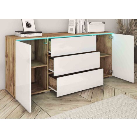 Armoire 2 Portes 3 Tiroirs Moderne – Dimensions 180x80x50 Cm, Chêne/noir/blanc/gris, Avec Penderie - 3