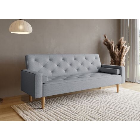 Canapé Clic-clac Juliette - Tissu Gris Foncé - Pieds En Bois - Convertible En Lit 2 Places - 193 X 86 X 78 Cm