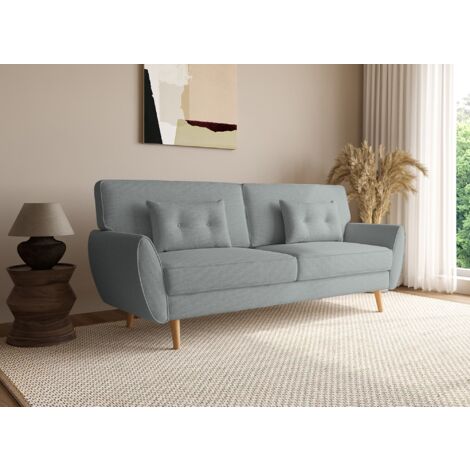 Deco In Paris – Canapé convertible clic clac 3 places en tissu gris clair – Dimensions 208x90cm – Couchage 170x114cm – Pieds en bois scandinave