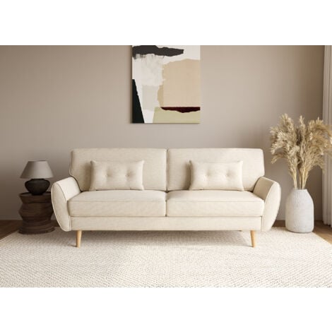 PANAMA - Canapé clic clac en tissu beige avec pieds en bois PANAMA