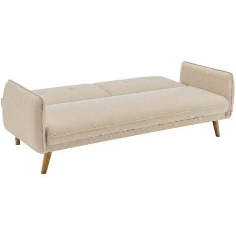 Canapé clic clac en tissu beige avec pieds en bois NATAL