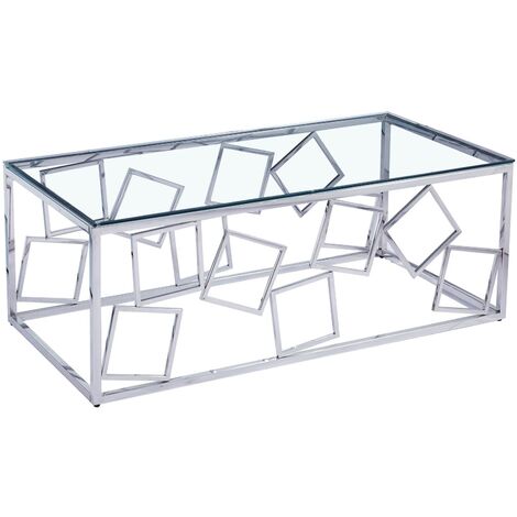 Table basse design en verre et métal argenté rectangulaire ARVI