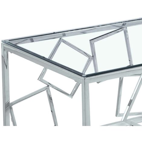 Table basse design en verre et métal argenté rectangulaire ARVI