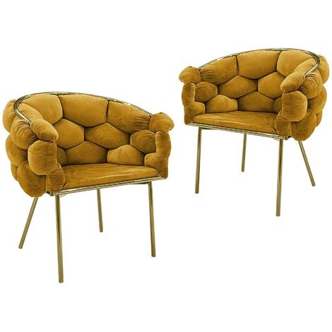 Lot de 2 chaises en velours moutarde pieds en métal doré CHARLOTTE