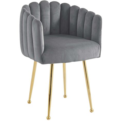 Deco In Paris – Chaise en velours gris – Pieds en métal doré – Dimensions 57x59x85 cm – Hauteur d'assise 54 cm – Design élégant pour salon contemporain (1/5)
