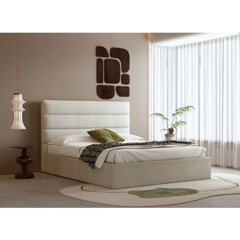 Lit coffre en tissu lin beige 180 x 200 cm SHANNA