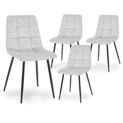 Deco In Paris – Lot de 4 chaises de repas en tissu gris capitonné – Structure en bois – Pieds en métal noir – Hauteur d'assise 48 cm – Dimensions 45x54x87 cm (1/4)