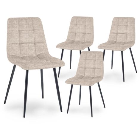 Deco In Paris – Lot de 4 chaises en velours beige capitonné – Structure en bois – Pieds en métal noir – Dimensions 45x54x87cm – Hauteur d'assise 48cm (1/4)