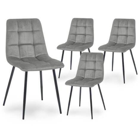 Deco In Paris – Lot de 4 chaises en velours gris capitonné – Pieds en métal noir – Dimensions 45x54x87cm – Hauteur d'assise 48cm (1/5)