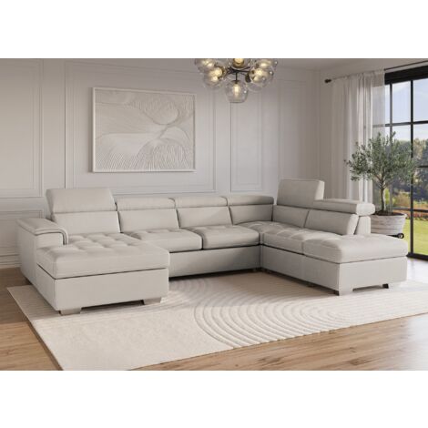 Deco In Paris – Canapé convertible panoramique 323 cm avec coffre de rangement – Tissu beige – Dossier large et assise moelleuse – Pour 2 personnes (1/5)