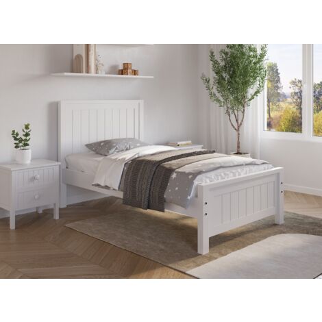 Deco In Paris – Lit simple en bois blanc 90x190 cm – Design épuré – Sommier inclus – Parfait pour chambre enfant ou ado (1/5)