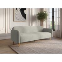 Deco In Paris – Canapé droit 3 places en velours beige – Largeur 210 cm – Dossier bombé et accoudoirs moelleux – Pieds cylindriques dorés