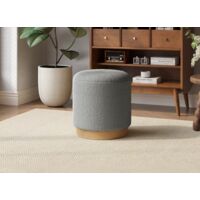 Pouf en tissu effet peau de mouton gris et bois DENIA