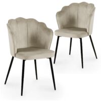 Deco In Paris – Lot de 2 chaises en velours beige – Pieds en métal noir – Hauteur 85.5 cm – Hauteur d’assise 49 cm – Densité assise 26 kg/m3