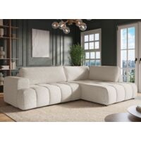 Deco In Paris – Canapé d'angle convertible avec coffre en tissu beige – Assise large et moelleuse – Rangement intégré – Design épuré pour salon moderne
