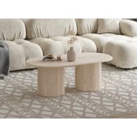 Deco In Paris – Table basse ovale en marbre composite beige – Dimensions 70x130x45 cm – Design contemporain avec pieds larges – Idéale pour salons modernes