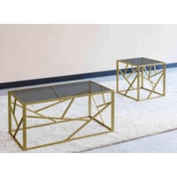 Table basse design en verre noir et métal doré carrée SOLAL