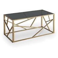 Table basse design en verre noir et métal doré rectangulaire SOLAL