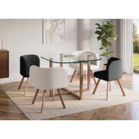 Deco In Paris – Ensemble table à manger en verre trempé – 4 chaises noires et blanches – Style scandinave – Dimensions table 100x100cm – Confort assise rembourrée