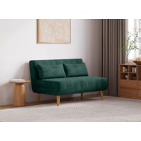 Deco In Paris – Canapé convertible 2 places en velours vert – Dimensions couchage 121x185 cm – Style scandinave – Garnissage mousse 30 kg/m3