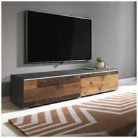 Meuble TV contemporain anthracite et chêne avec LED 2 portes MALORIE - 140 cm - bois noir