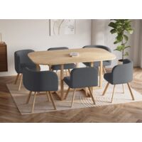 Deco In Paris – Ensemble table 140x90 cm + 6 chaises encastrables gris – Plateau bois et pieds métal – Style scandinave moderne – Confort optimal