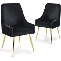 Lot de 2 chaises en velours noir pieds en métal doré DORY