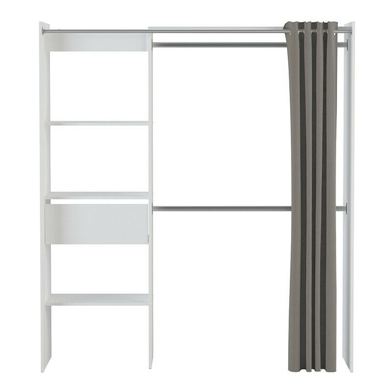 Dressing ouvert avec rideau et étagères Blanc et gris graphite, 112 x 209 x  50 cm -PEGANE- PEGANE