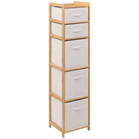 5Five Simply Smart – Étagère en bambou marron avec 5 paniers Tidy Box – Dimensions L. 35 x l. 33 x H. 144,3 cm – Montage facile pour salle de bain