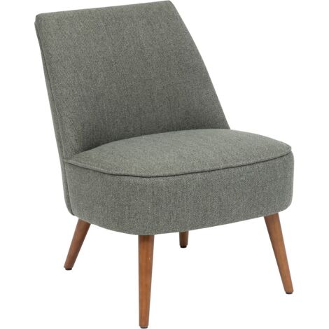 Atmosphera – Fauteuil relax bas kaki – Tissu chevrons – Dimensions L. 57 x P. 70 x H. 74 cm – Pieds en bois foncé – Pour intérieur rétro (1/5)