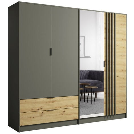 Armoire 4 portes avec miroir + 2 tiroirs Rimini