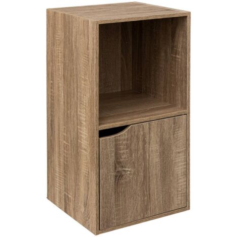 5Five Simply Smart – Étagère de rangement 2 cases avec porte – Bois naturel – H 67,6 cm – Dimensions L 34,4 x P 32 cm – Pour espaces réduits (1/5)
