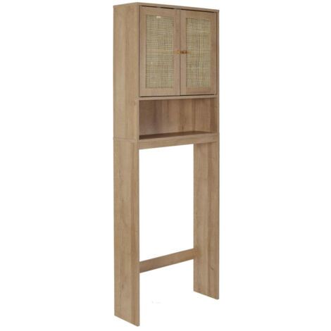 The Home Deco Factory – Meuble pour WC surélevé 60x20x166 cm – Panneaux de particules et rotin – Rangement esthétique et pratique – Pour petits espaces
