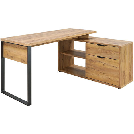 Bureau d'angle 150x120cm avec 2 cases et 1 tiroir – Panneaux MDF et métal – Design réversible pour espace moderne (1/5)