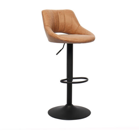 Tabouret de bar réglable pivotant en PU cognac – Hauteur d'assise 61/82 cm – Rotation 360° – Repose pieds intégré – Pour cuisines et bars (1/5)