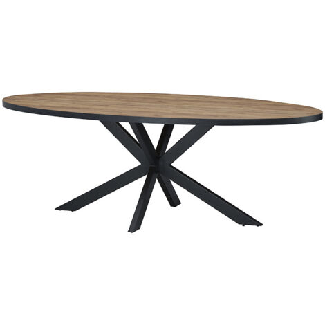 Table à manger ovale 220 x 110 cm – Piétement métal noir en étoile – Conception contemporaine pour 6 personnes – Montage facile (1/3)