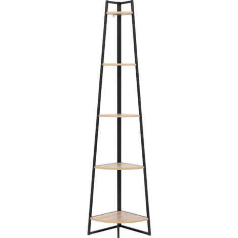 5Five Simply Smart – Étagère d'angle 5 niveaux en métal noir et panneaux effet bois naturel – H 180 cm – Dimensions 35x35 cm – Pour rangement moderne