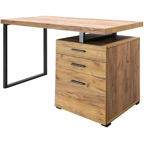 Bureau droit 3 tiroirs en panneaux de particules et métal noir – Dimensions L. 120 x l. 60 x H. 76,4 cm – Aménagement réversible (1/5)