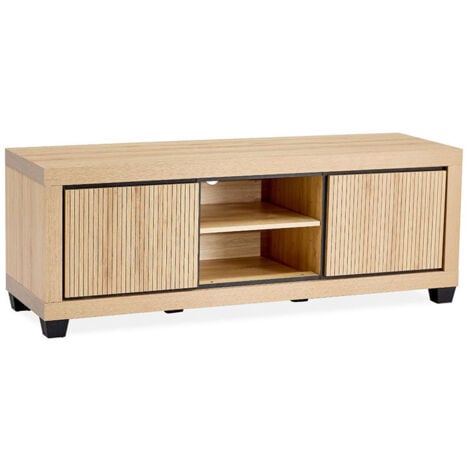 Meuble TV 2 portes 2 niches chêne wellington et noir Nice