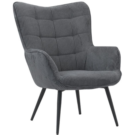 Fauteuil velours côtelé gris anthracite Uka pieds métal (1/4)