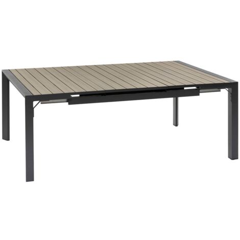 Hesperide – Table de jardin extensible carrée 10 places – Aluminium époxy – Dimensions 142/202 x 142 x 77 cm – Couleur seigle et graphite (1/6)