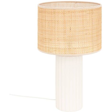 Lampe à poser en céramique Blanche et abat-jour en Rotin H 47 cm - Atmosphera (1/4)
