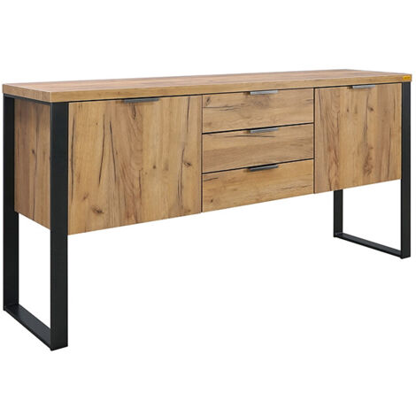 Buffet 2 portes 3 tiroirs pieds métal Ron (1/5)