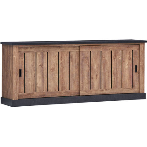 Buffet 2 portes coulissantes effet bois – Dimensions L. 221 x l. 46 x H. 90 cm – Panneaux de particules – Rangement moderne et chic (1/4)