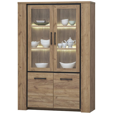 Vitrine 2 portes pleines et 2 vitrées – Dimensions L. 133 x l. 45 x H. 194 cm – Panneaux agglomérés – Pour rangement élégant